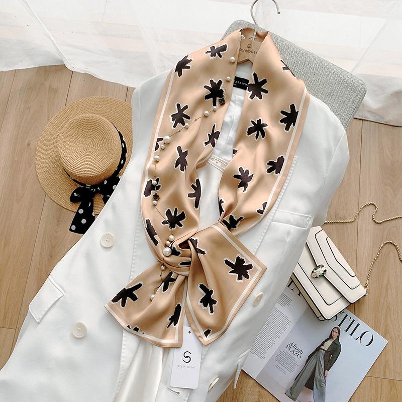 Ins Style Minimalist Double-Sided Striped Simulated Silk Long Scarf Satin Double Layered Scarf French Elegant Retro Headband