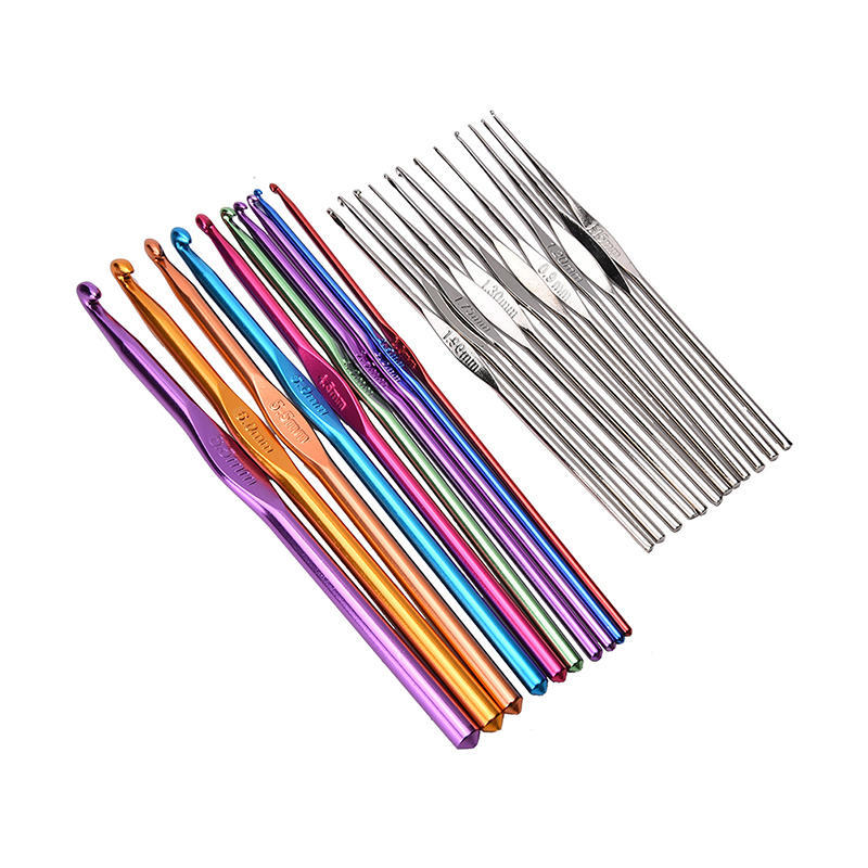 22Pcs Multicolour Aluminum Crochet Hook Knitting Needle Set Weave Craft Yarn,