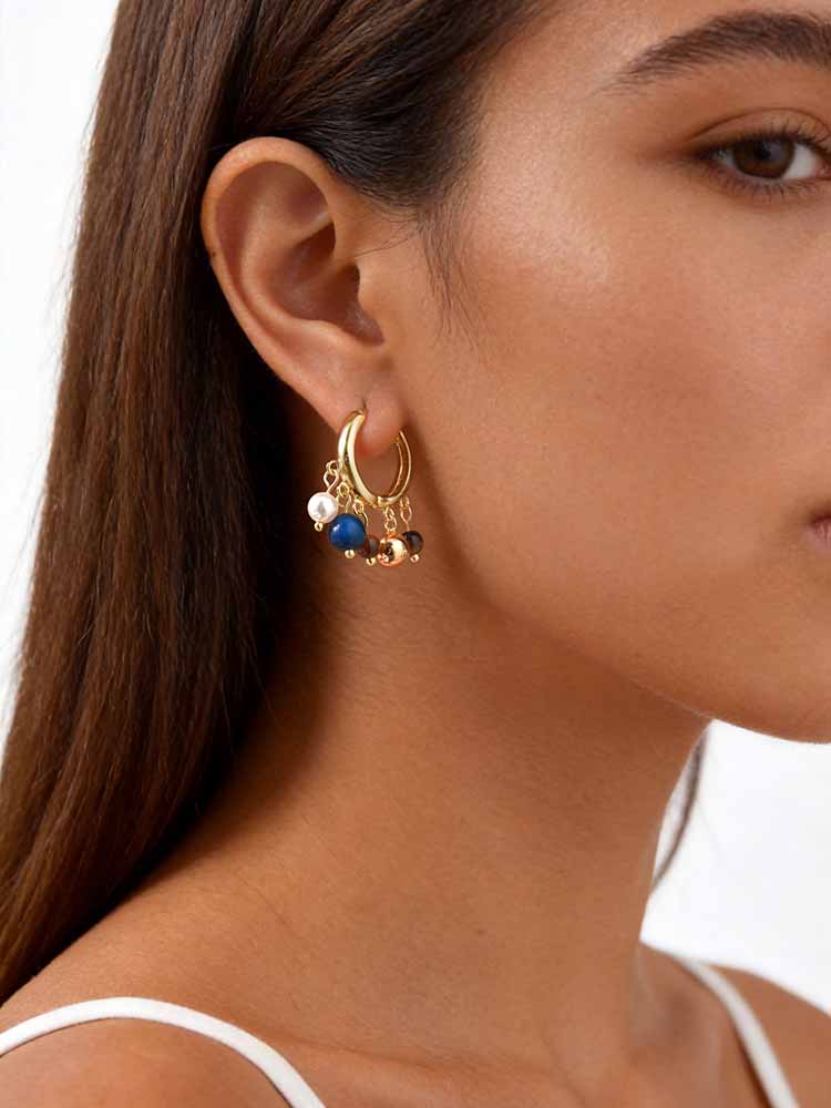 Hoop Earrings, Multi Gemstone Pendant Natural Stone Beads Pendant Bohemian Fashion Trendy Jewelry Ear Accessories for Women