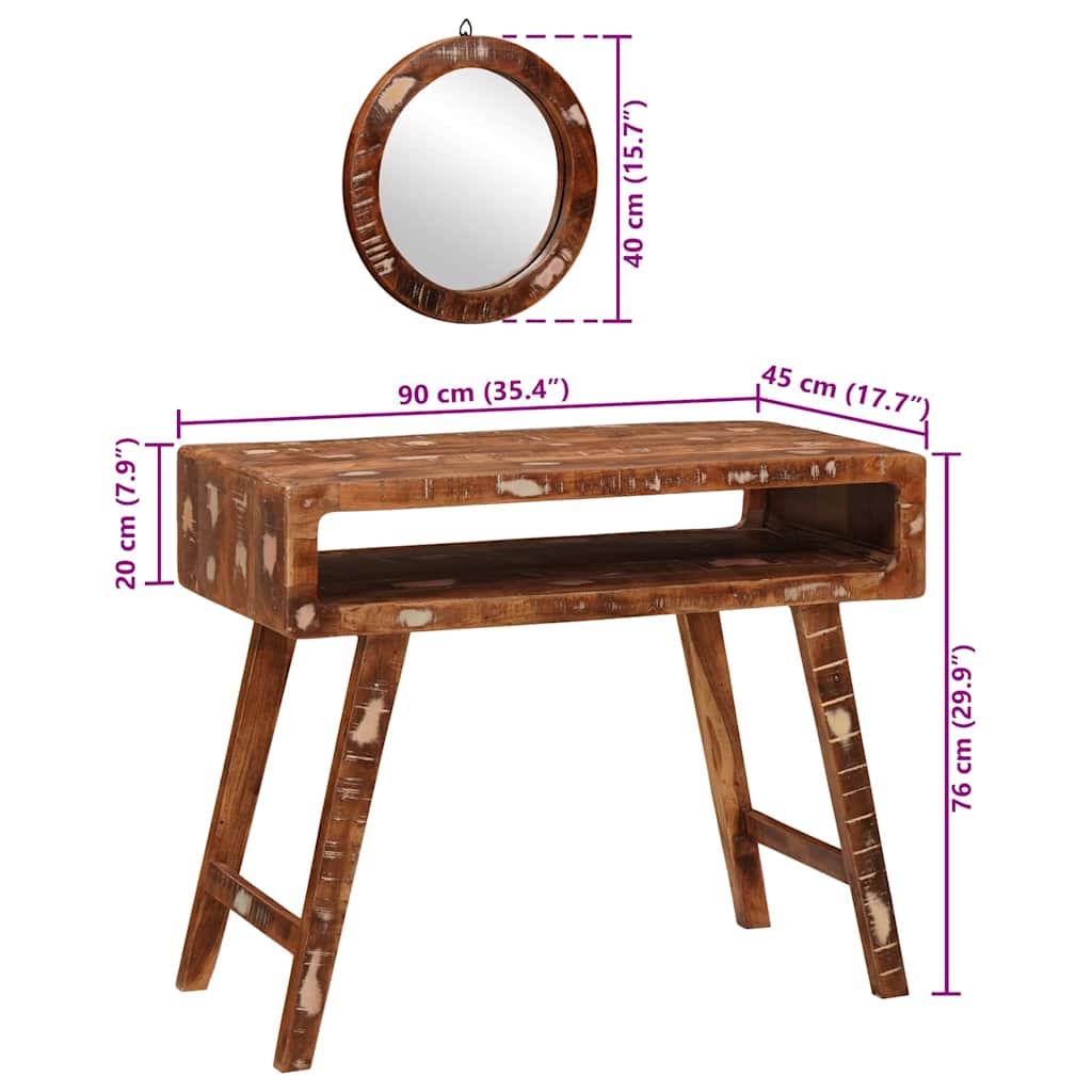 Makeup Table in Brown 90 x 76 x 45 cm Solid Upcycled Wood