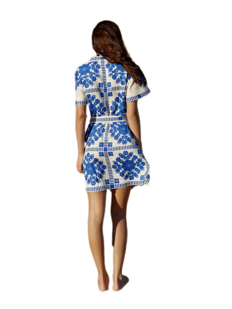 Summer Cross-Border Women's Casual Print Tie-Up Dress