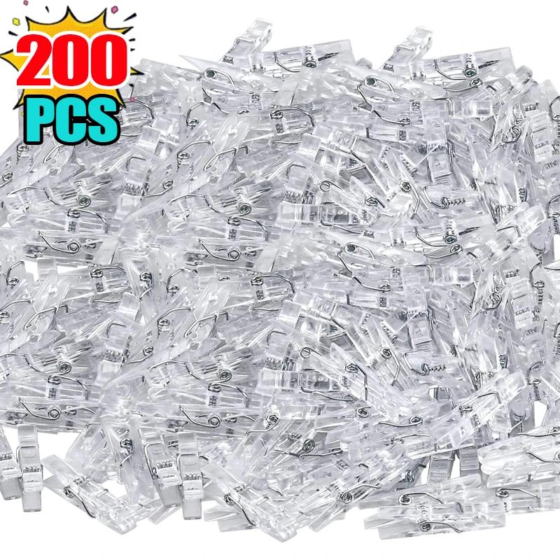 200/50PCS Plastic Mini Photo Clips Transparent Spring Hanging Clip Pegs for DIY Wedding Party Wall Home Decoration Photo Clamps