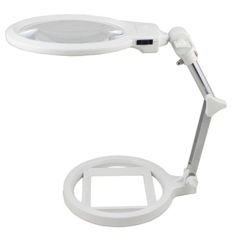 Lente d'ingrandimento da scrivania con illuminazione, grande formato 130 mm, pieghevole, 2x 6x, lampada da tavolo, occhiali d'ingrandimento con scala LED, terza mano, lente d'ingrandimento