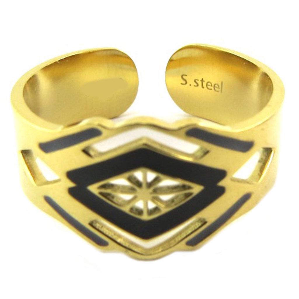 Les Trésors De Lily [P7038] - Designer Steel Ring 'Boho' Black Gray Gold - Width 10 Mm