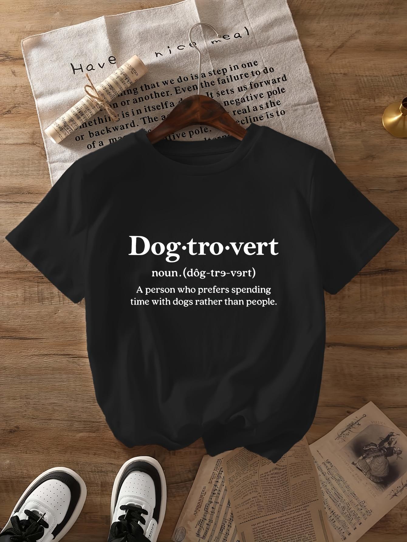 Womens Dog Lover Graphic Print TShirt  Dogtrovert Short Sleeve Crew Neck Summer Short Sleeved Harajuku Streetwear Tops Tees S