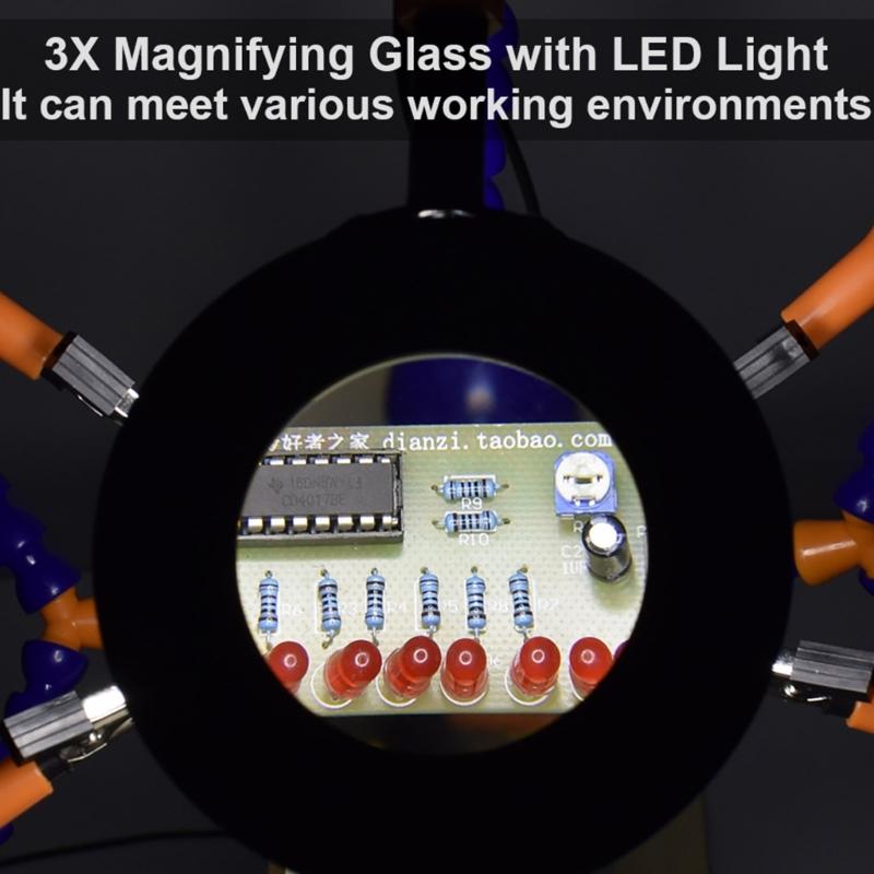 Všestranný pomocník pro pájení - třetí ruka s 3 flexibilními husími krky a klipy, ideální pro pájení a kutilství