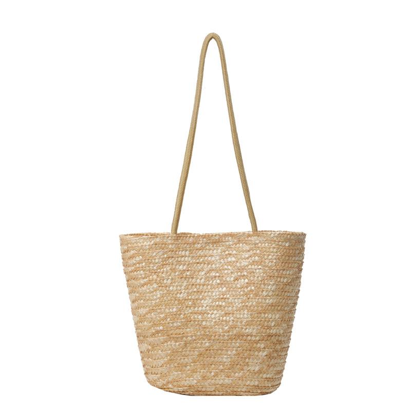 

Французская простая ретро-сумка для отпуска через плечо из соломы, большая вместимость, универсальная повседневная пляжная сумка-ведро