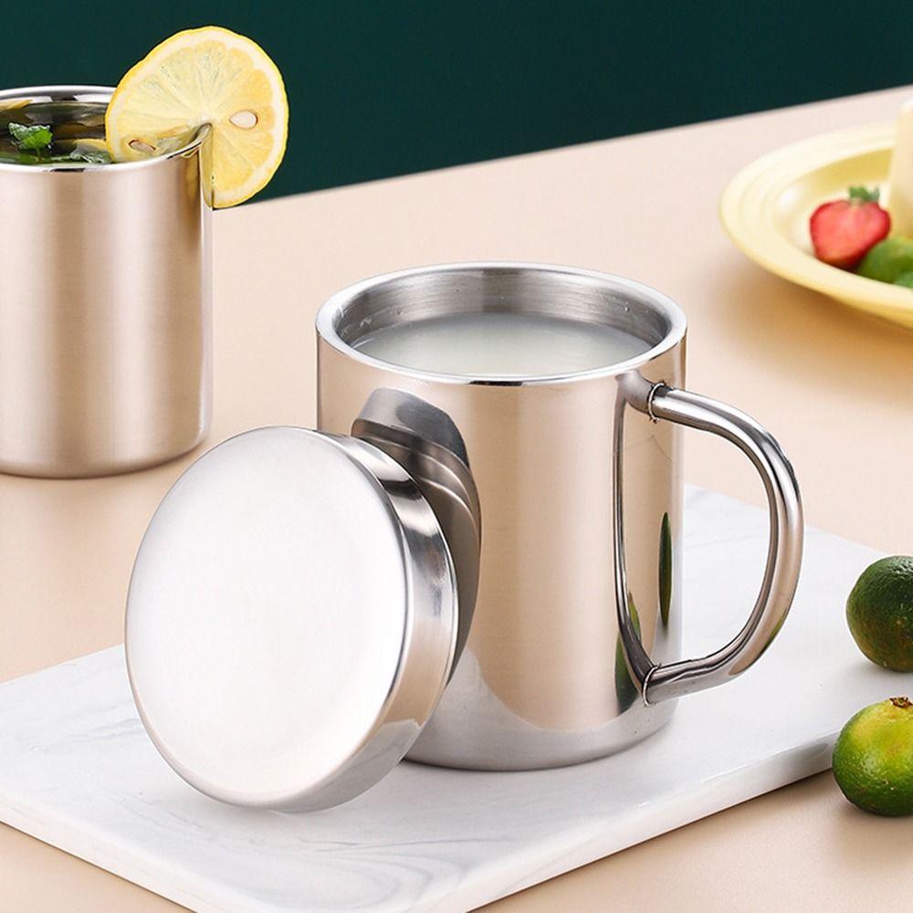 Premium Edelstahl Kaffeebecher Bruchsicher Doppelwandig Reisebecher Krug Langlebiger Griff Trinkwasserbecher Outdoor
