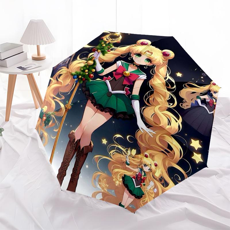1pc Sailor Moon Christmas Edition Automatic Opening Closing Umbrella Portable 3-Fold Design with Iron Frame, Perfect for Outdoor Use, Festive Gift, Tr
