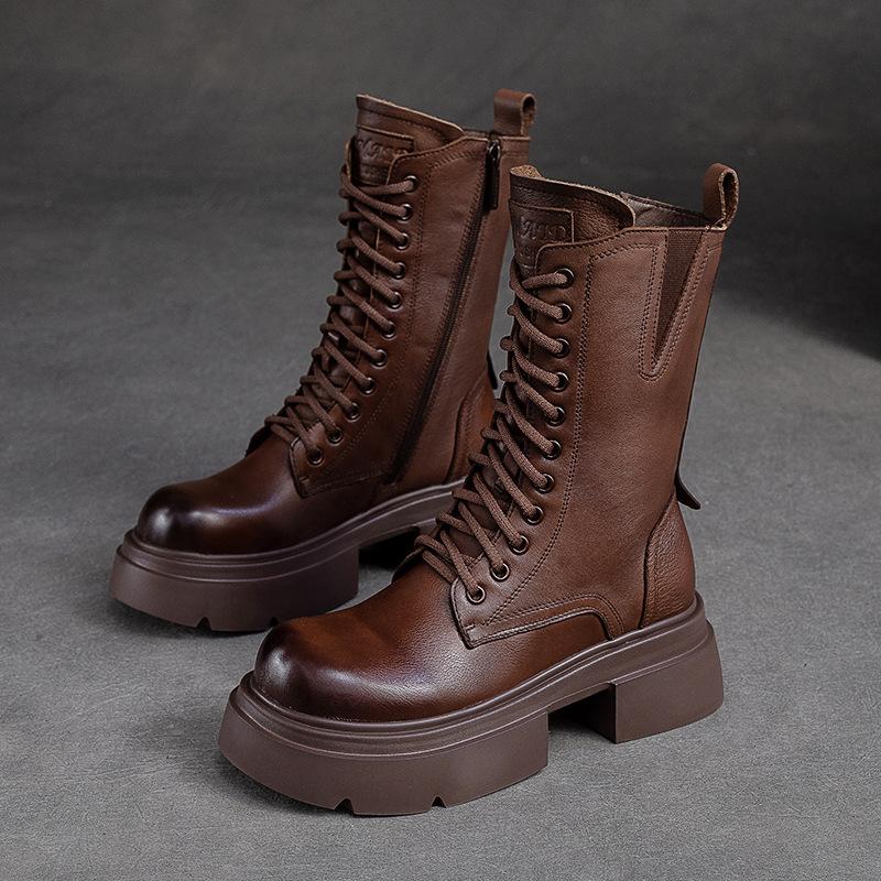 Fashion GKTINOO 2025 Winter Plush Genuine Leather Women Boots Platform Booties Soft Cowhide Women's Shoes Zip Ankle Boots Zapatos Mujer