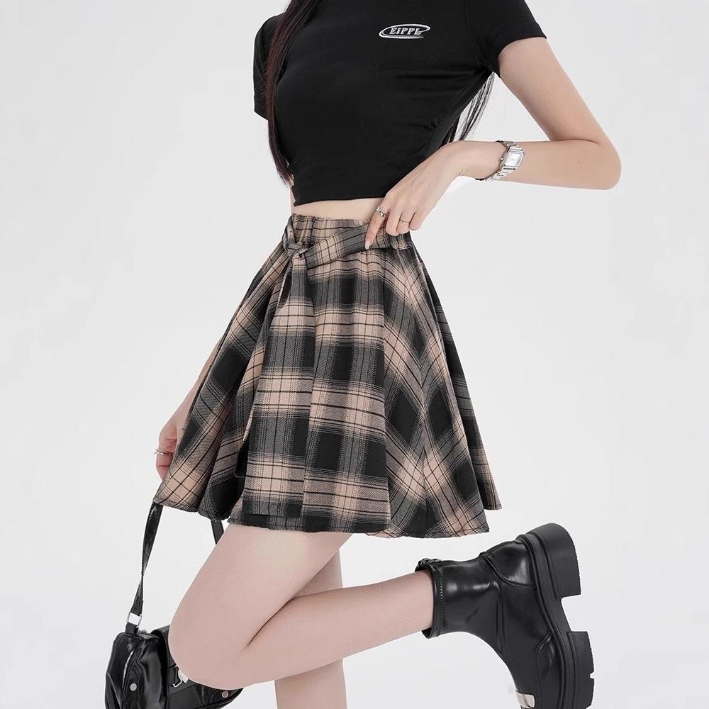 2025 Summer Women's Retro Plaid Skirt and Layered Shirt Set - Hong Kong Style, Casual Irregular Design