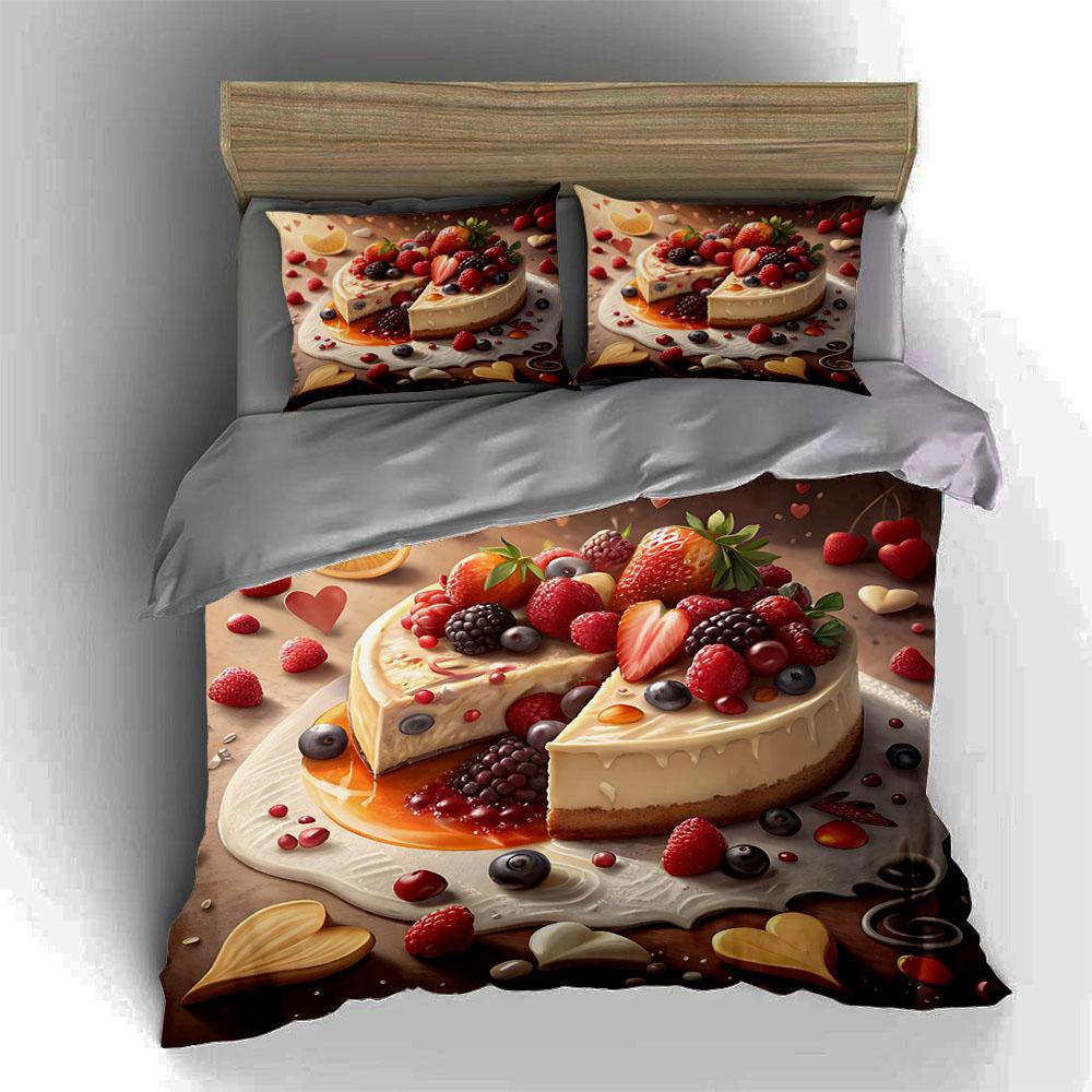 Beeren-Käsekuchen-Design Bettwäsche Bettbezug-Sets Bettbezüge Kissenbezüge Geschenke (1 * Bettbezug 2 * Kissenbezüge, ohne Bettdecke)