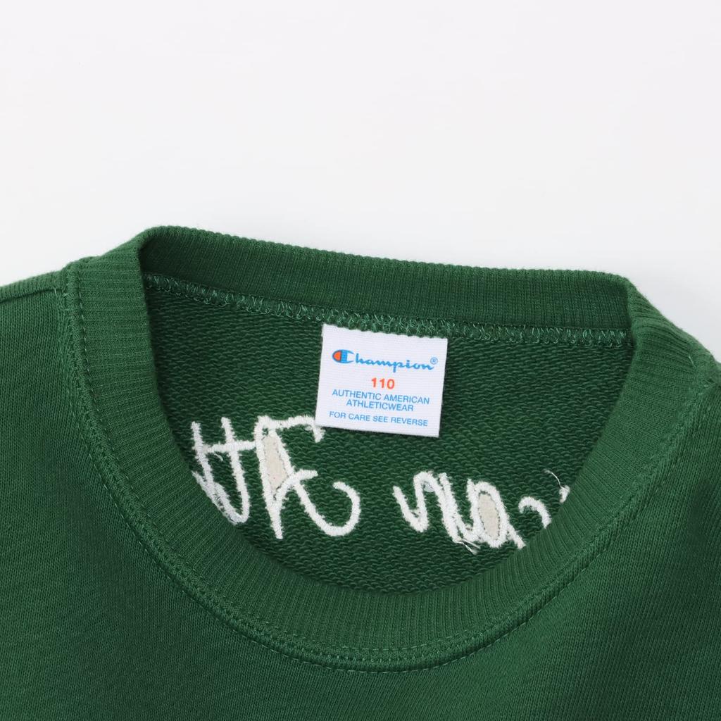 Sweatshirt Kids Long Sleeve Round Neck Cotton Loose Fit Graphic Logo Print Crew Neck Sweatshirt Boys Casual Dark Green [Champion] 100% CK-Y007