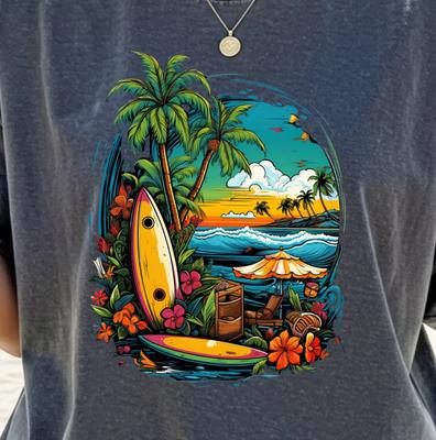 Tropical Surf Scene T-Shirt | Hawaiian Vibes Tee, Ocean Lover's, Scenic Hawaii