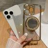 For iPhone 14 Pro Max Cover TPU Magnetic Phone Shell with Acrylic Mirror PC Kickstand Cover