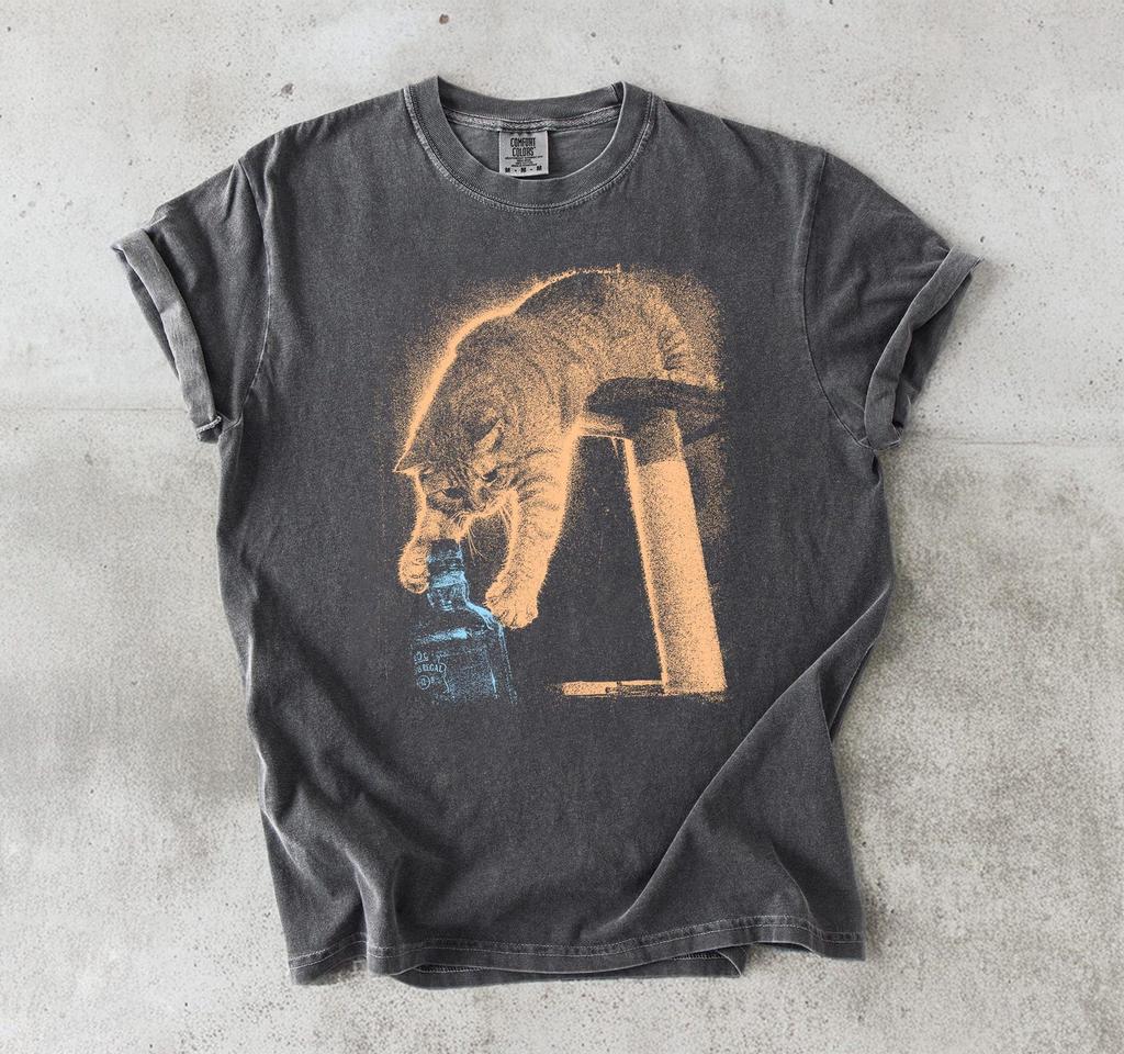 Cat Stoling Scotch Meme Shirt, Funny Cat Whiskey Shirt, Vintage Cat Drinking Liquor Shirt, Sarcastic Alcohol Animal, Gift for Cat Dad Mom