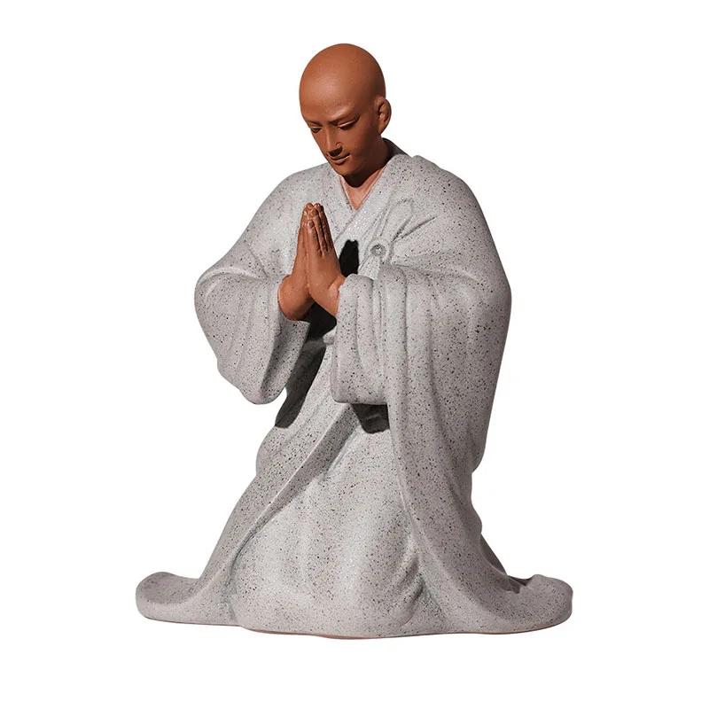 Çin Tarzı Kum Diz Çök Dua Buda Rahip Zen Ev Oturma Odası Tapınak Çay Odası Dekorasyonu, Fengshui Hatıra Eşyası, Antika Huzurlu