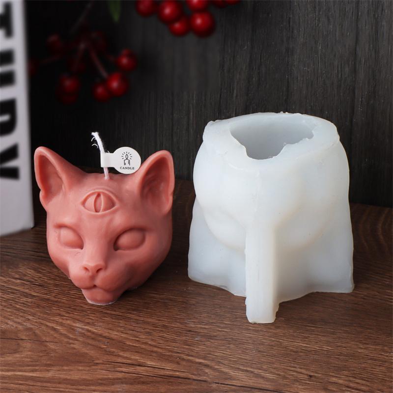 3D Handmade Animal Three Eyes Cat Head Silicone Candle Mold DIY Kitten Dog's head Plaster Crafts Resin Casting Home Decor Gift