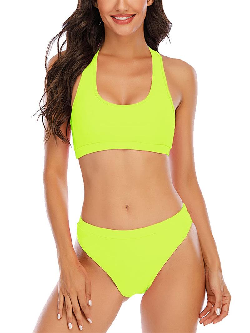 Спортивный сплошной двухсекционный бикини 2026 года, европейский и американский Large неоновый жёлтый