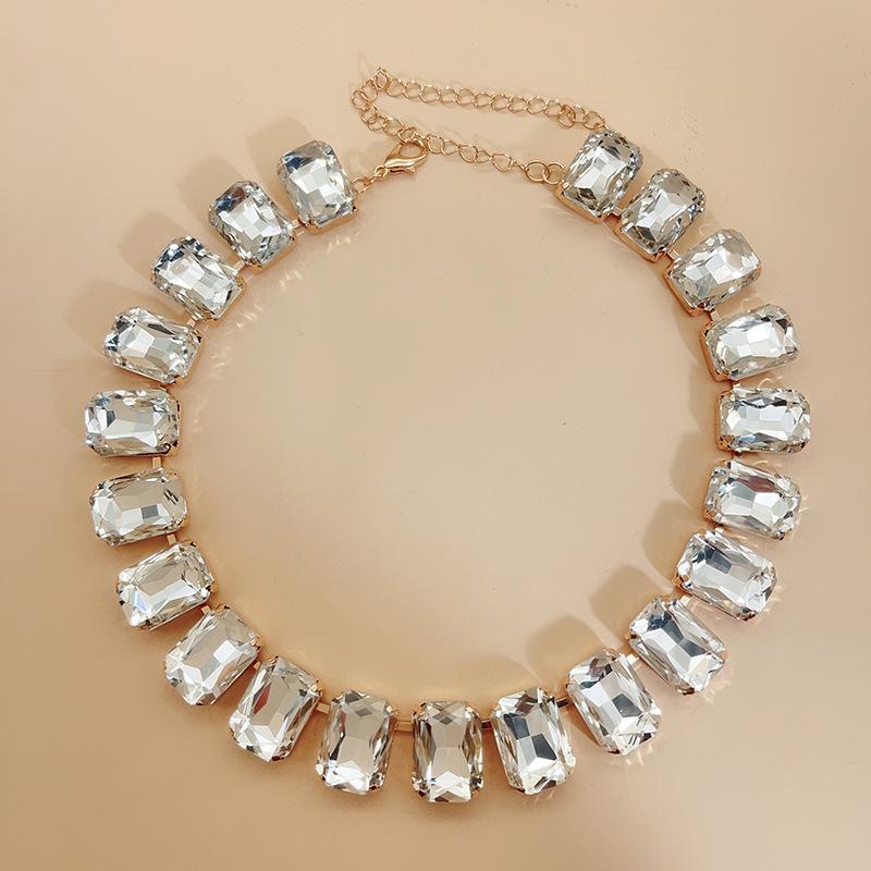 Mixed Color Rectangular 13x18 Crystal Gemstone Necklace - European & American Choker Design
