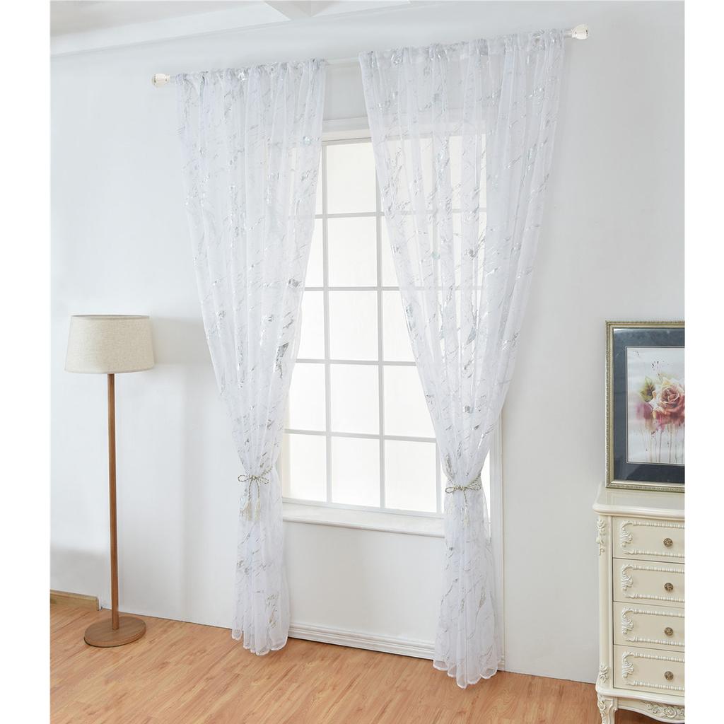 1 Stück Marmorstruktur Bronzefarbener Schiebegardinenstange Schattierungs-Tüll für Wohnzimmer-Fensterdekoration Halbschattierender Voile Transparente Vorhänge