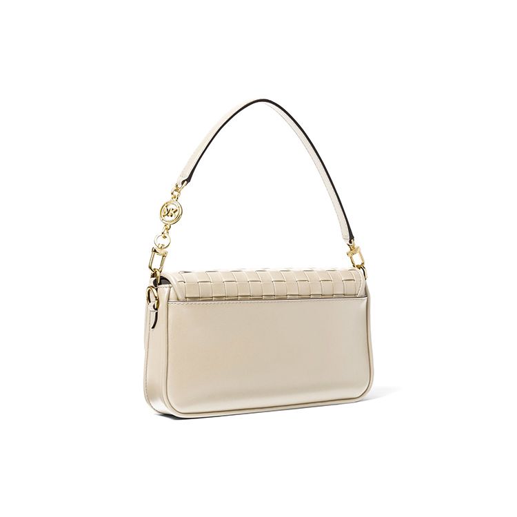 Michael Kors Bradshaw Woven Letter Leather And Faux Leather Baguette Shoulder Bag Women Bags Cream-White 30S1L2BL1T-289