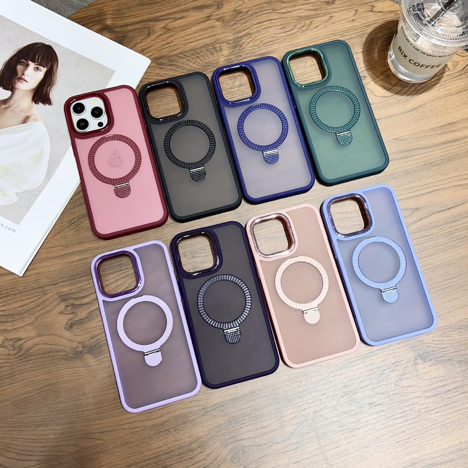 

Applicable To IPhone16Promax Mobile Phone Case Magnetic Suction Bracket Apple 15 Anti-fall Cover 14/13 Matte Skin Feeling iPhone11Promax