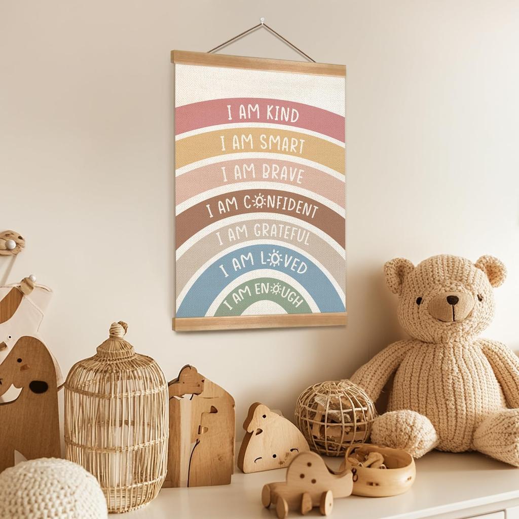 ZTGDA I Am Kind I Am Brave Wall Art,Positive Hanging Poster, Classroom Wall Art Decor, Rainbow Affirmations Poster for Kids Room, Nursery,Playroom,