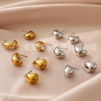 Stainless Steel Water Drop Earrings, Personalized Simple Stud Earrings, Temperament Retro Ear Buckles