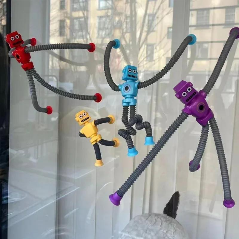 Non-Toxic Children Suction Cup Toys Pop Tubes Stress Relief Telescopic Robot Toy Sensory Bellows Toys Anti-Stress Squeeze Toys