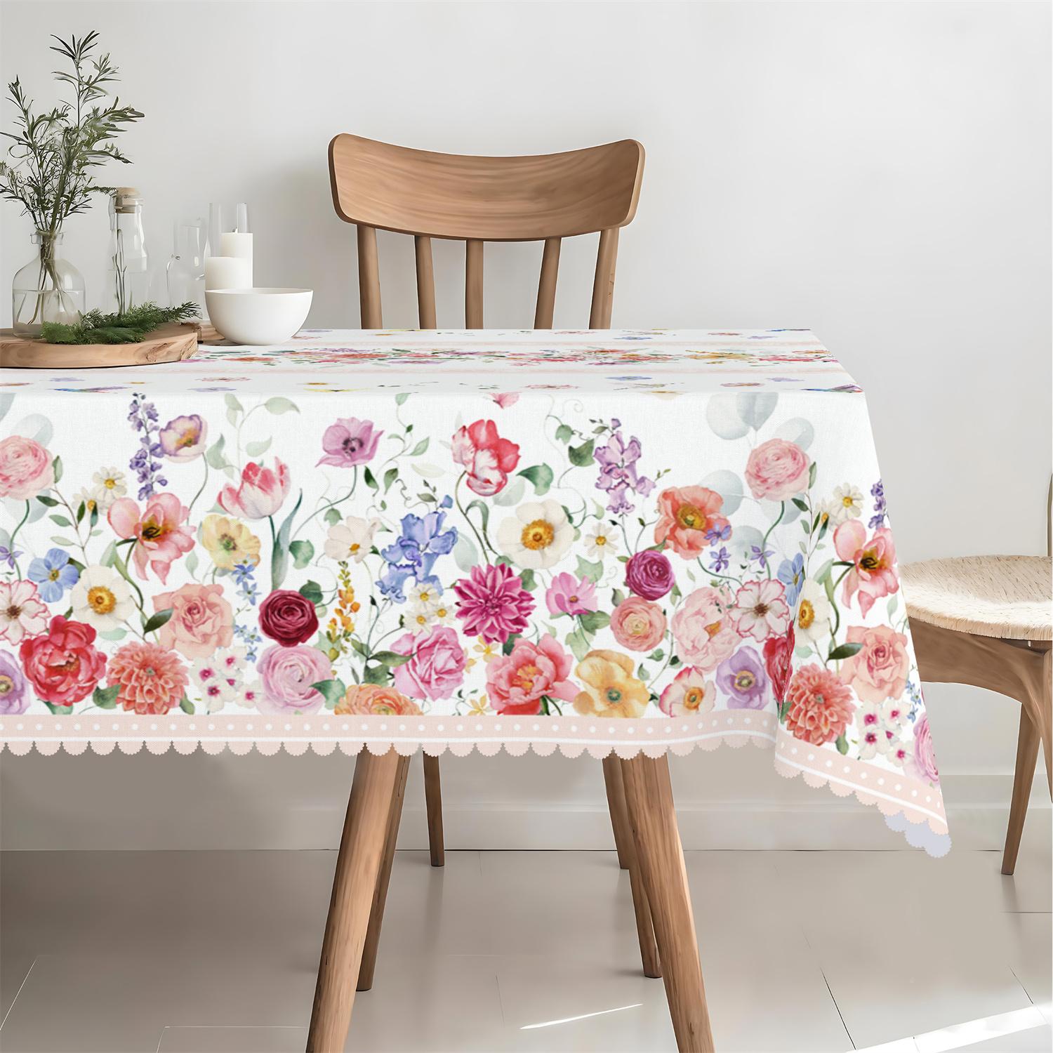 Lente Zomer Bloemen Rechthoekige Tafelkleed voor Tafeldecoratie Kleurrijk Bloemenprint Keuken Eettafelkleed Bruiloftsdecoraties 140x140cm
