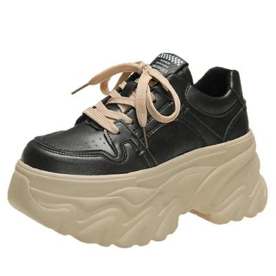 Fashion 8CM New 2024 Autumn Women High Platform Shoes Wedge Heels Casual Shoes Height Increasing Chunky Sneakers Women Leather Shoes