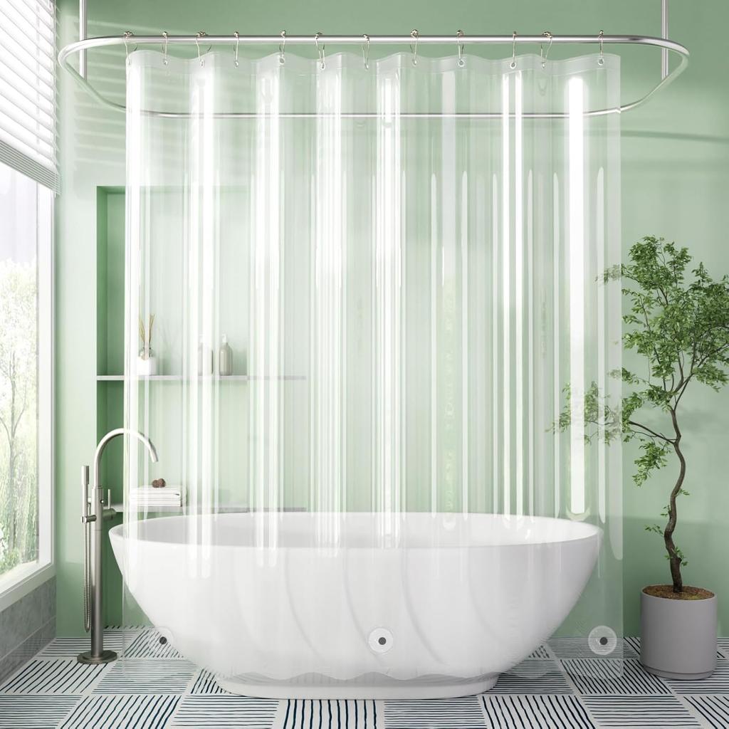 Transparenter PEVA-Duschvorhang - Wasserdicht mit Magnetgewicht, Fleckenabweisend & 12 Rostfreie Ösen