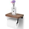 Toilet Paper Holder with Walnut Wood Shelf and Aluminum Support - Self-adhesive or To Drill, 20x12 Cm