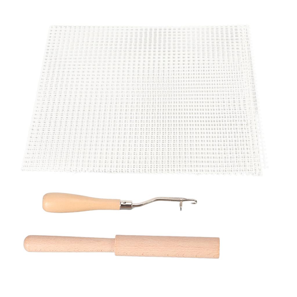 Latch Hook Tool Kit Blank Rug Hooking Mesh Canvas Wood Handle Crochet Hook for Carpet Tapestry