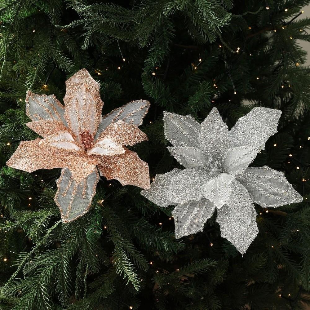 New 30CM Artificial Poinsettia Flower Sequins Sparkling Simulation Flowers Glitter DIY Christmas Flower Wedding Decoration