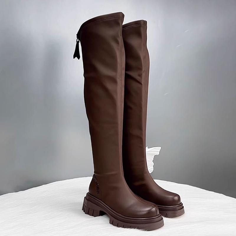 Fashion Flats Women Knee High Boots Platform Fashion Winter Shoes Designer New Woman High Boots 2025 New Brand Goth Mujer Chelsea Botas