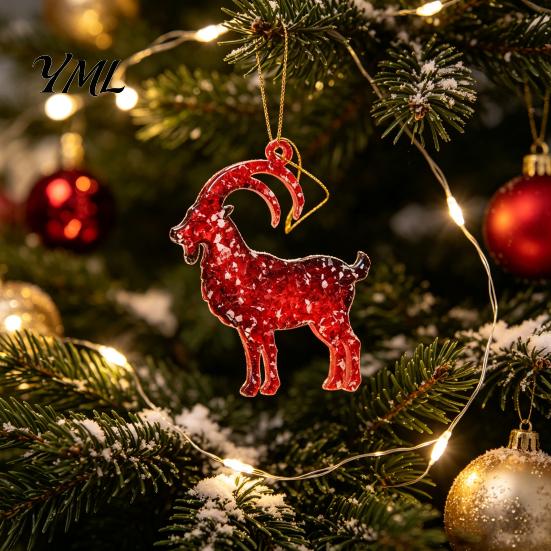 Christmas Gift for Friends Goat Tree Hanging Ornaments, Decorative 2D Flat Acrylic Themed Craft Supplies Pendant Holiday Party Home Decor, Lightweight