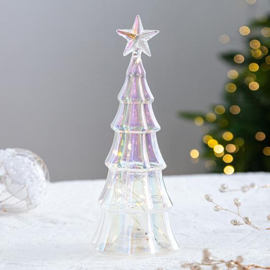 Illuminated Glass Christmas Tree Tabletop Light Up Christmas Tree Figurine for Xmas Home Party Centerpiece Tabletop Mantel Decor