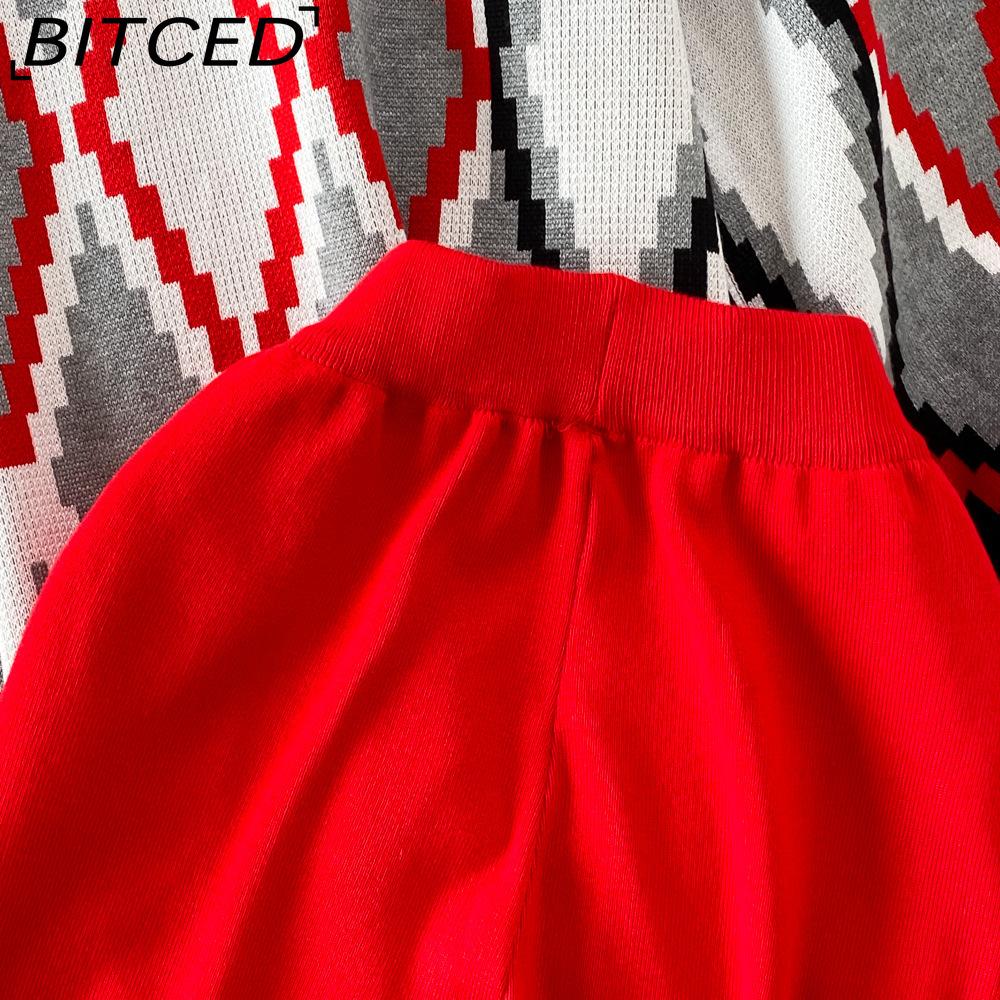 BITCED Conjunto de Moda para Mujer Otoño Invierno Suéter Holgado de Manga Larga a Cuadros Conjunto de Dos Piezas Pantalones de Punto Rectos de Pierna Ancha Adelgazantes de Cintura Alta