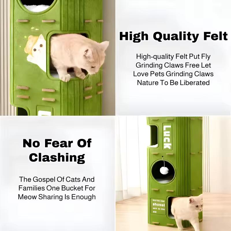 2-Tier Felt Cat House & Condo with Scratching Pad for Indoor Cats, Multi-Cat Families, Play & Sleep - High Demand Limited Stock