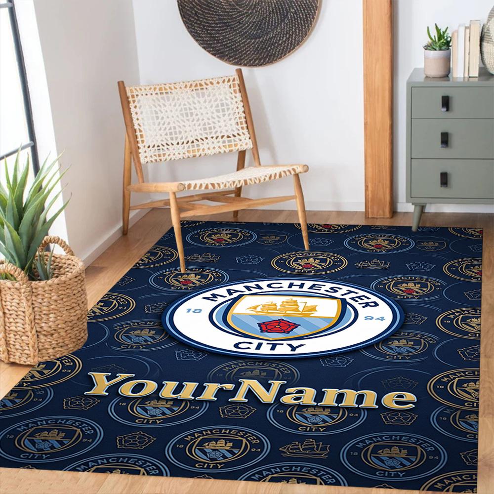 Manchester City Personalized Name Area Rug Design for Hallway Kitchen Playrooms Entryway Anti-slip Rug Office home decor