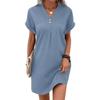 Women's V-Neck Solid Color Pullover Dress, Comfortable Casual Button-Down Midi Dress ,Casual V-Neck Solid Dress, Soft Pullover Style Button Dress