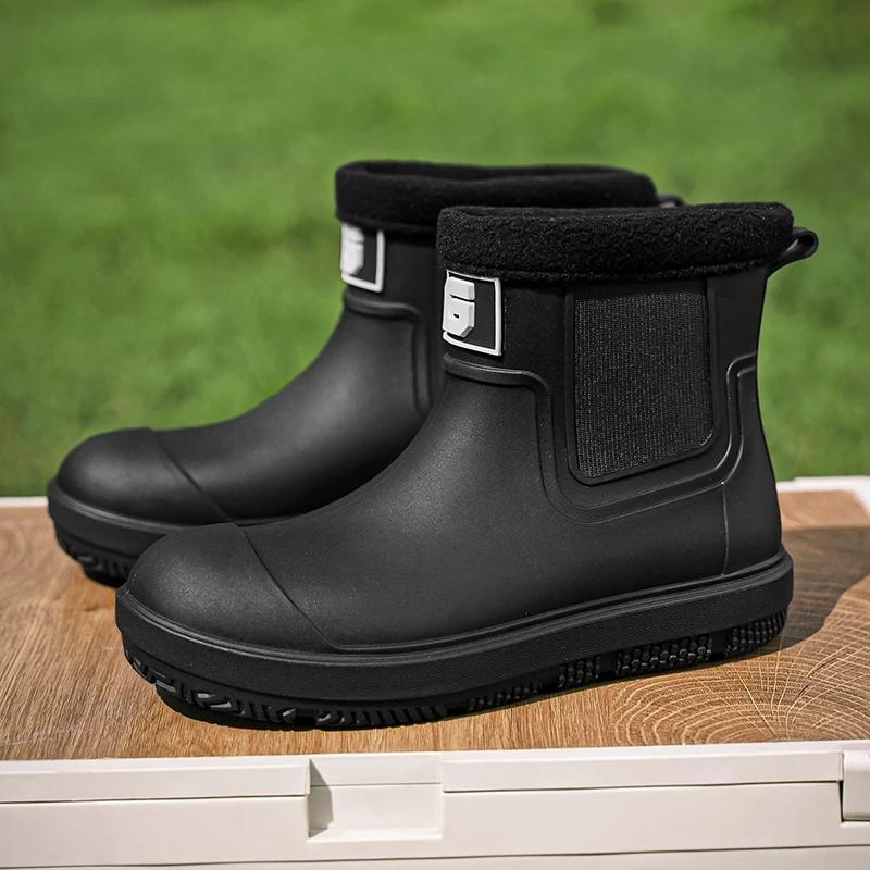 Fashion Fashion Couple's Chef Rain Boots New Men  Hiking Fishing Water Outdoor Shoes Anti-slip Winter Plus Cotton Ankle Boot Waterproof