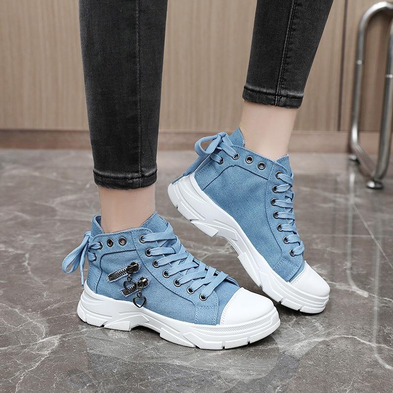 New Canvas High-top Women's Shoes 2025 Spring and Summer Breathable Thick Bottom Heightening Casual Shoes Martin Boots Sneakers