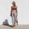 New European and American sexy suspender graffiti linen print large pendulum dress for women