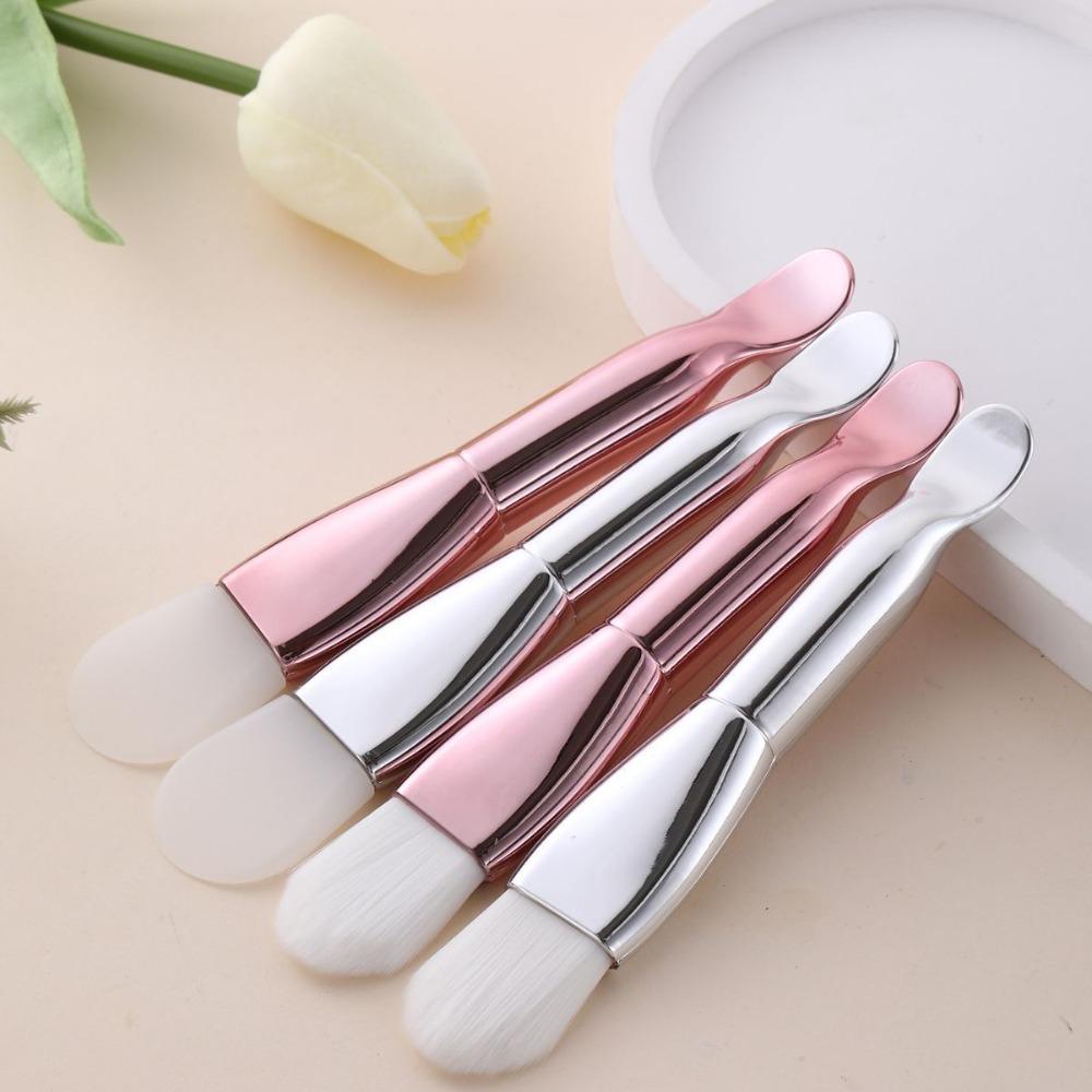Chrome Handle Silicone Face Mask Brush Soft Hair Foundation Applicator  Skincare Products