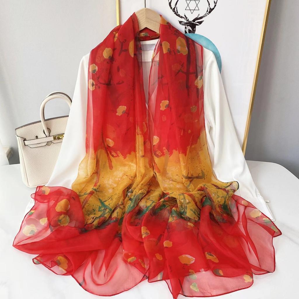 Print Silk Scarf Hijab Women Spring Deisgn Soft Beach Stoles Elegant Head Scarves Echarpe Shawl Satin Large Wrap Echarpe Bandana