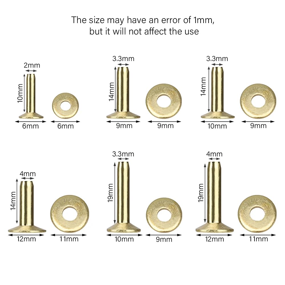 WUTA Leather Craft Rivet Set with Copper Rivets for DIY Handmade Leather and Rivet Punching Tools 83-Piece Belts, Fabric, Crafts, (Brass)