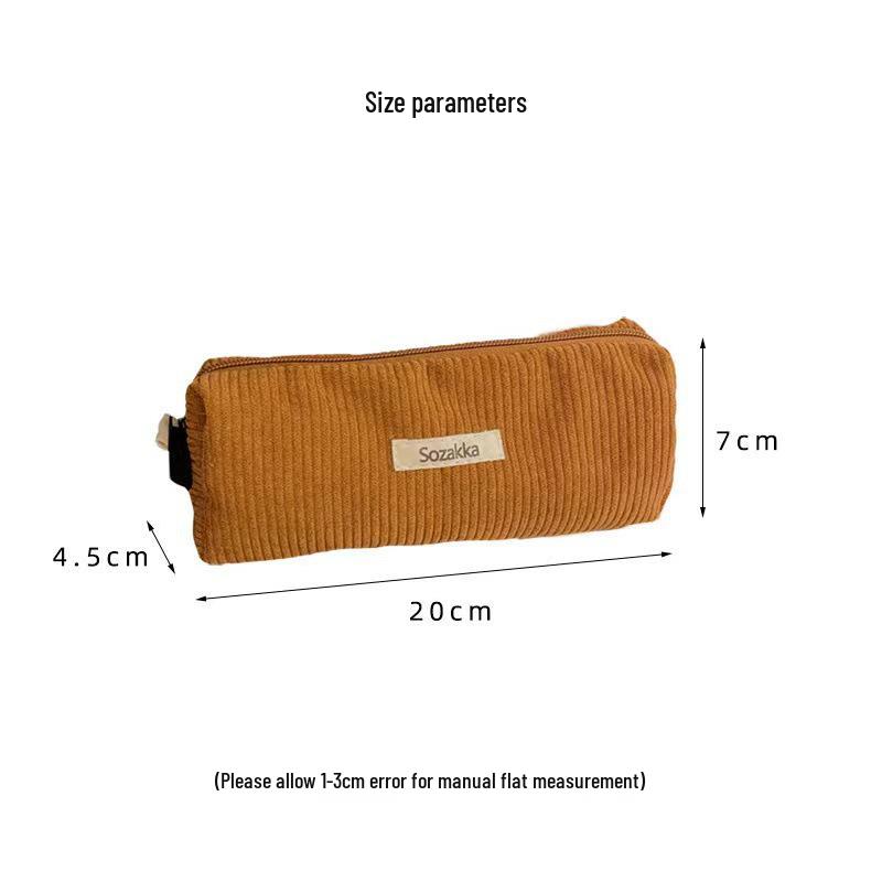 Retro Corduroy Pencil Case - Simple, Solid Color Stationery Bag for High School Students